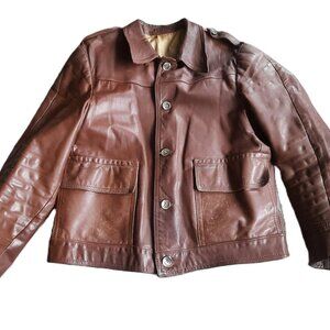 Vintage Men's Brown Leather Jacket Button Front 40" Chest 22.5" Back Length